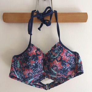 Hollister Blue Patterned Swimsuit Bikini Top